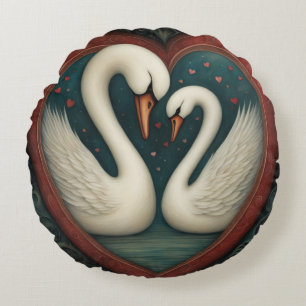 Swan Love 1 Round Cushion