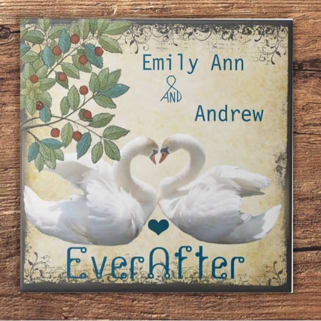 Swan Love Birds Wood Grain Ever After Anniversary Tile (Creator Uploaded)