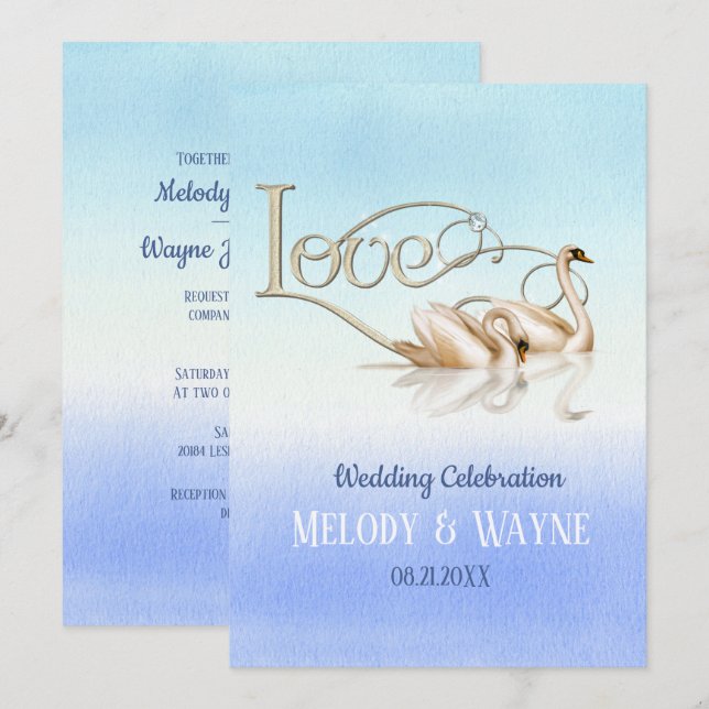 Swan Love Elegance Wedding Invitation (Front/Back)