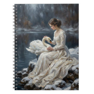 Swan Maiden Winter Lake Romance Fantasy Art Notebook