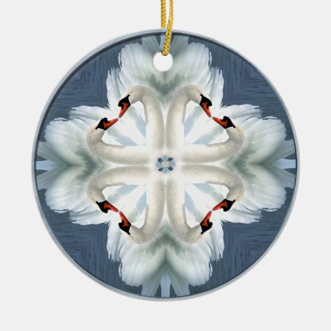 Swan Mandala Ceramic Tree Decoration (Front)