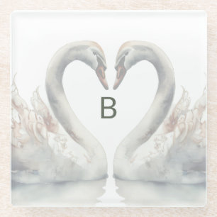 Swan Monogram Glass Coaster