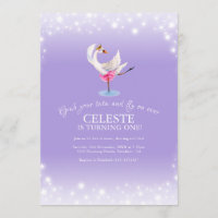 Swan on lake ballet 1st birthday purple invites