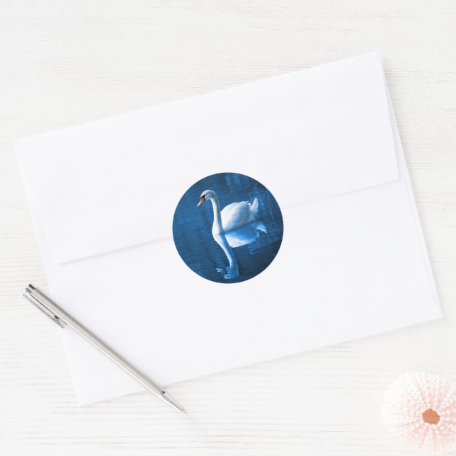 Swan on Lake Classic Round Sticker (Envelope)