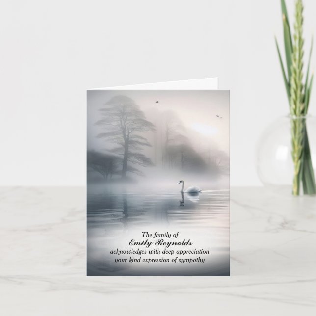 Swan On Misty Water Sympathy Thank You Card (Front)