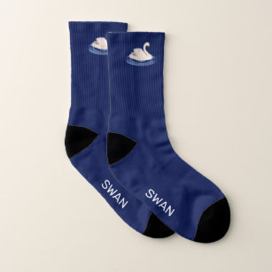 Swan on Navy Blue & Personalised Text Socks