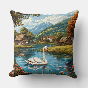 Swan on the lake Elegant Home Décor Accent 🦢🌿 Cushion