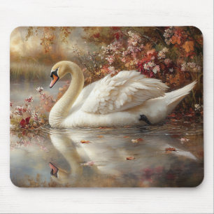 Swan Pastel Autumn Foliage Painting Mouse Mat