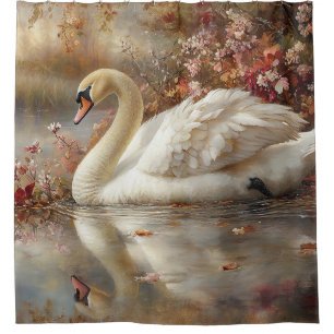 Swan Pastel Autumn Foliage Painting Shower Curtain
