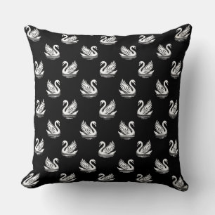 Swan Pattern 02 - White on Black Cushion