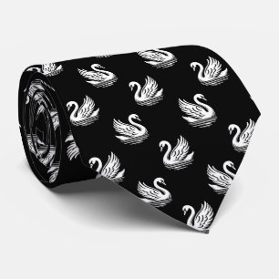 Swan Pattern 02 - White on Black Tie