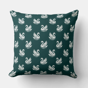 Swan Pattern 02 - White on Dark Green Cushion