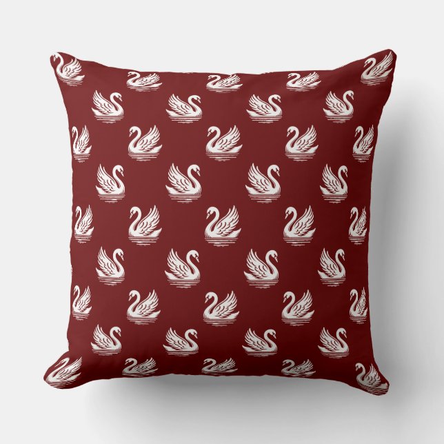 Swan Pattern 02 - White on Dark Red Cushion (Front)