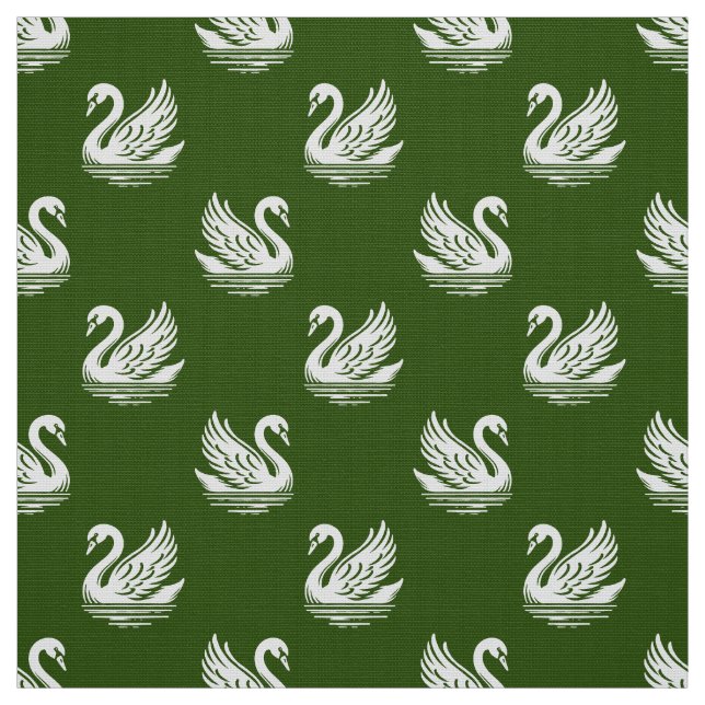 Swan Pattern 02 - White on Forest Green Fabric (Swatch)