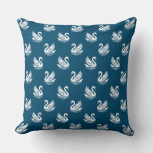 Swan Pattern 02 - White on Ocean Blue Cushion