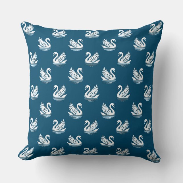 Swan Pattern 02 - White on Ocean Blue Cushion (Front)
