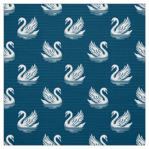 Swan Pattern 02 - White on Ocean Blue Fabric