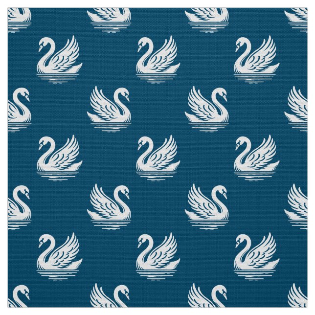 Swan Pattern 02 - White on Ocean Blue Fabric (Swatch)