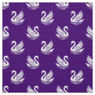 Swan Pattern 02 - White on Royal Purple Fabric
