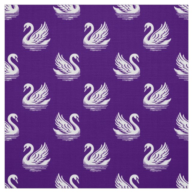 Swan Pattern 02 - White on Royal Purple Fabric (Swatch)