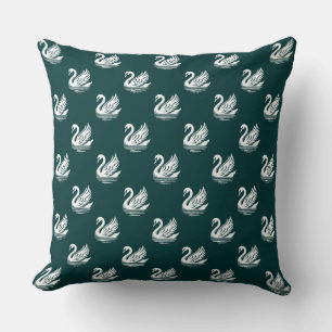 Swan Pattern - White on Dark Green Cushion