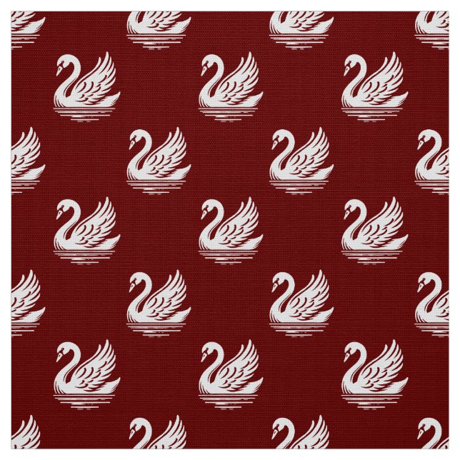 Swan Pattern - White on Dark Green Fabric (Swatch)