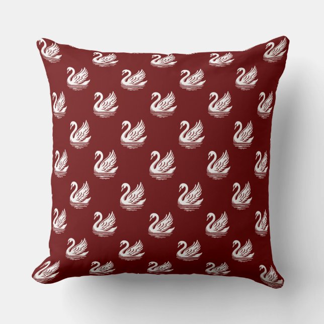 Swan Pattern - White on Dark Red Cushion (Front)