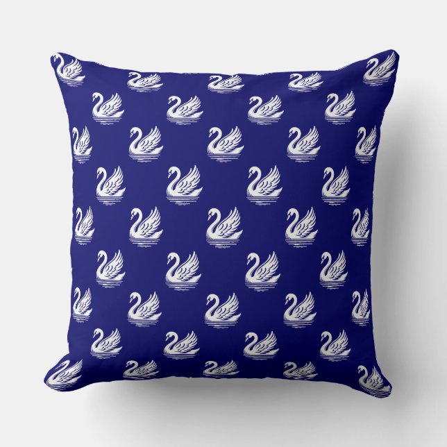 Swan Pattern - White on Deep Navy Blue Cushion (Front)