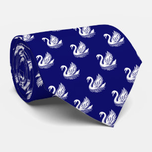 Swan Pattern - White on Deep Navy Blue Tie