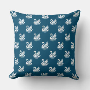 Swan Pattern - White on Ocean Blue Cushion