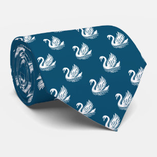 Swan Pattern - White on Ocean Blue Tie