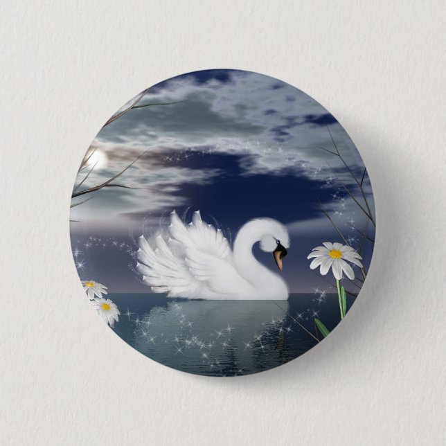 swan pin badge - enchanted swan digitally painted (Front)