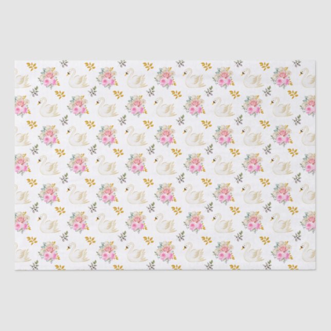 Swan Pink and Gold Floral Roses Tissue Paper (Front)
