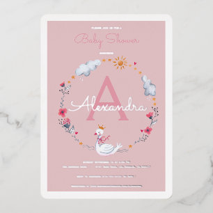Swan pink baby shower invitation