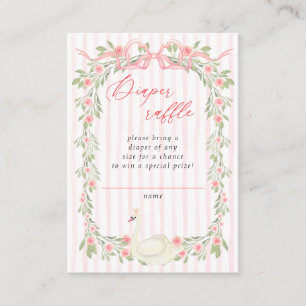 Swan Pink Bow Floral Baby Shower Diaper Raffle Enclosure Card