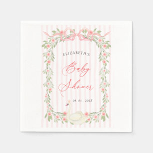 Swan Pink Bow Floral Baby Shower Napkin