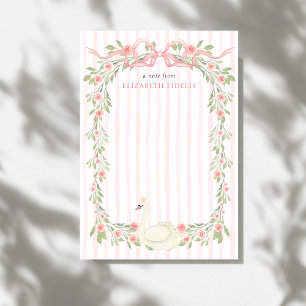Swan Pink Bow Floral Roses Baby Shower Card