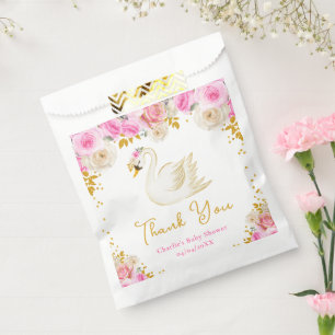 Swan Pink Gold Roses Baby Shower Thank You Favour Bags