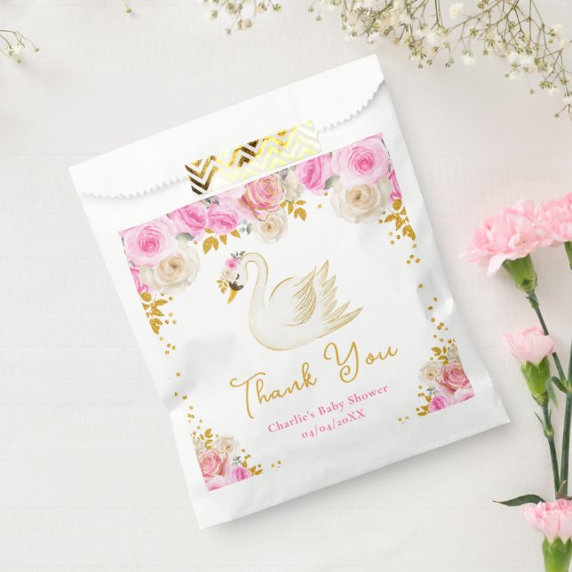 Swan Pink Gold Roses Baby Shower Thank You Favour Bags (Sealed)