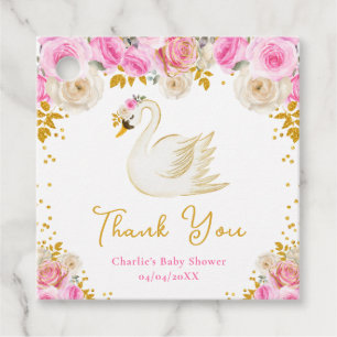 Swan Pink Gold Roses Baby Shower Thank You Favour Tags