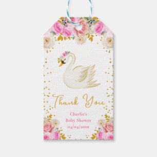 Swan Pink Gold Roses Baby Shower Thank You Gift Tags