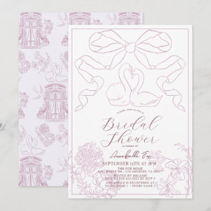 Swan Pink Toile de Jouy Bridal Shower Invitation