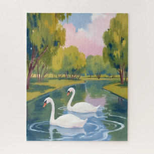Swan Pond Boston Common Massachusetts Watercolor Jigsaw Puzzle