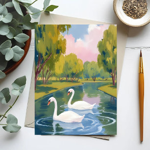 Swan Pond Boston Common Massachusetts Watercolor Postcard