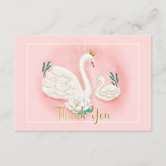 Swan Pond Gold Pink Baby Shower Thank You Enclosure Card (Front)