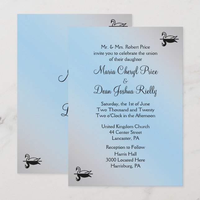 Swan Powder Blue Wedding Invitations (Front/Back)