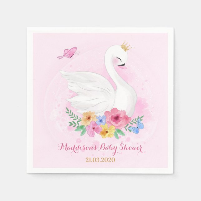 Swan Princess Baby Shower Party Napkin (Front)