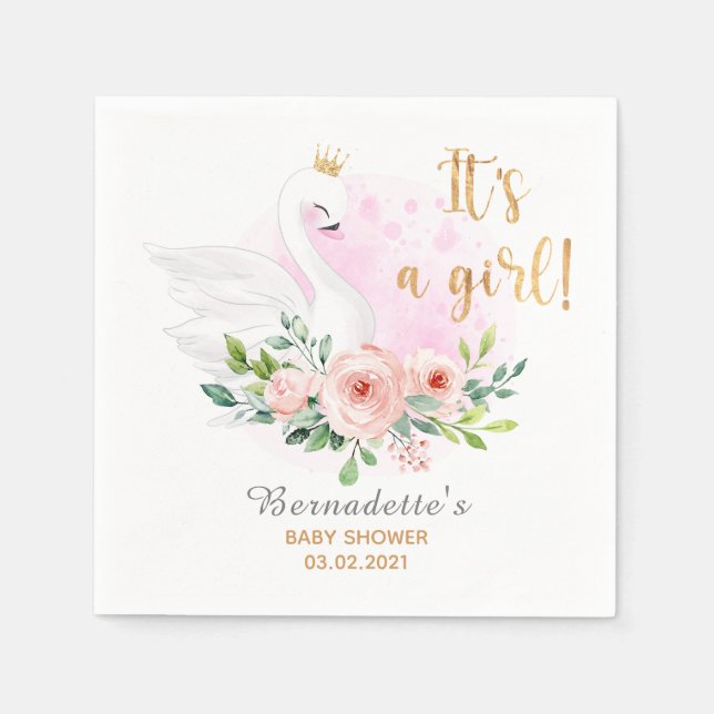 Swan Princess Baby Shower Party Napkin (Front)