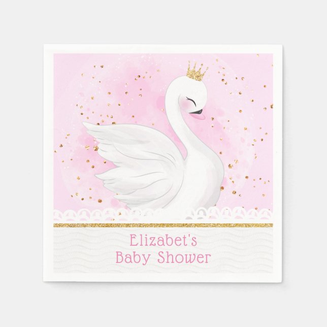 Swan Princess Baby Shower Party Napkins (Front)