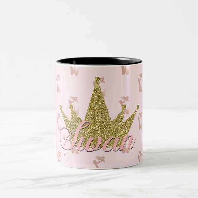 Swan Princess Ballet Slippers Gold Glitter Crown Two-Tone Coffee Mug (Center)